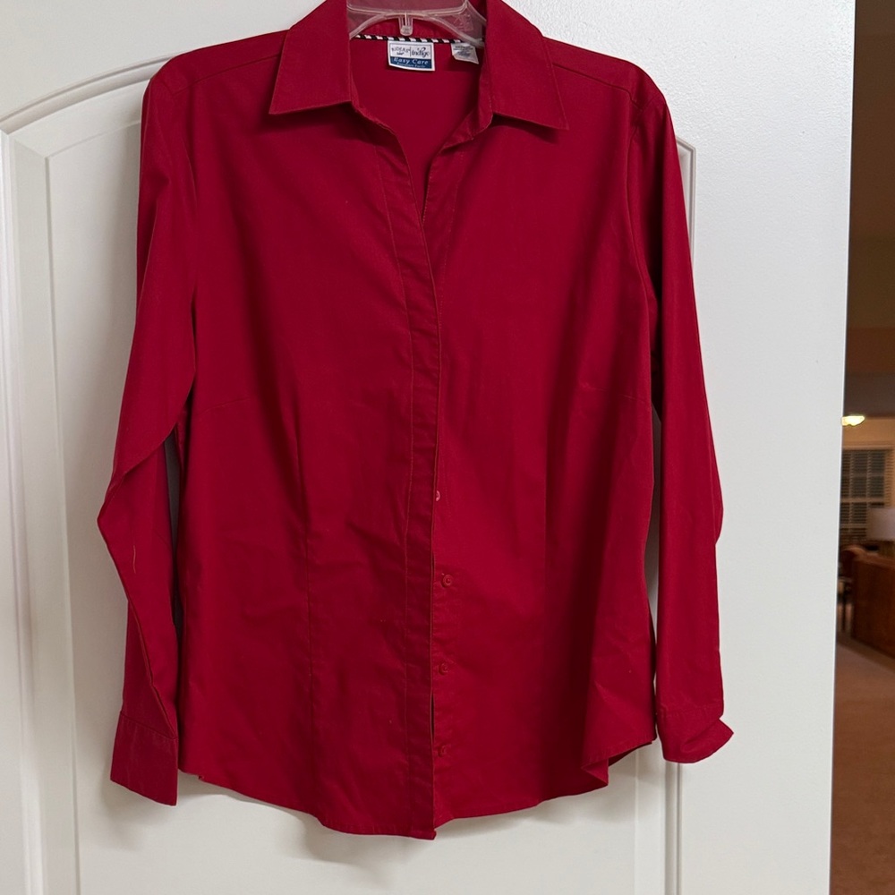 Festive & Professional Red Button-Up Shirt